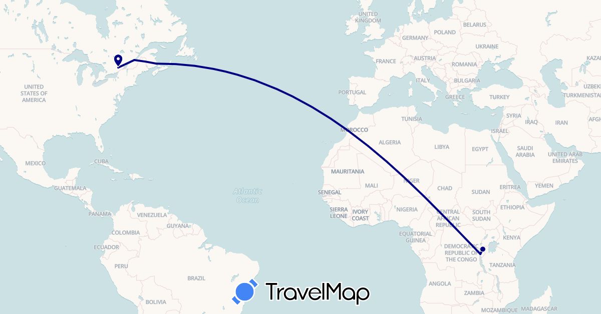 TravelMap itinerary: driving in Burundi, Canada, Rwanda (Africa, North America)